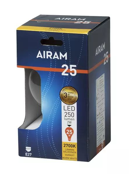 Airam LED Globe kirkas 2W E27 POP-95 filam. 250lm 2700K, 15 000h - Lamput ja polttimot - 6435200242846 - 2
